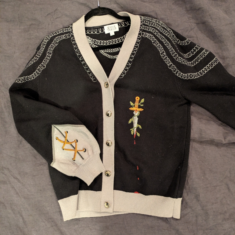 Knock Thrice Cozy Knight cardigan -- size L